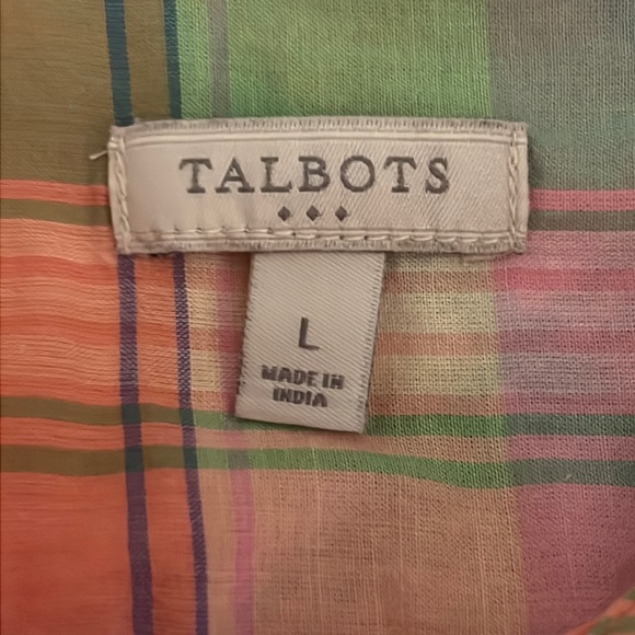 Talbots Womens Peach Pink Cotton Madras Plaid Button Up Shirt Blouse Large - Picture 5 of 7